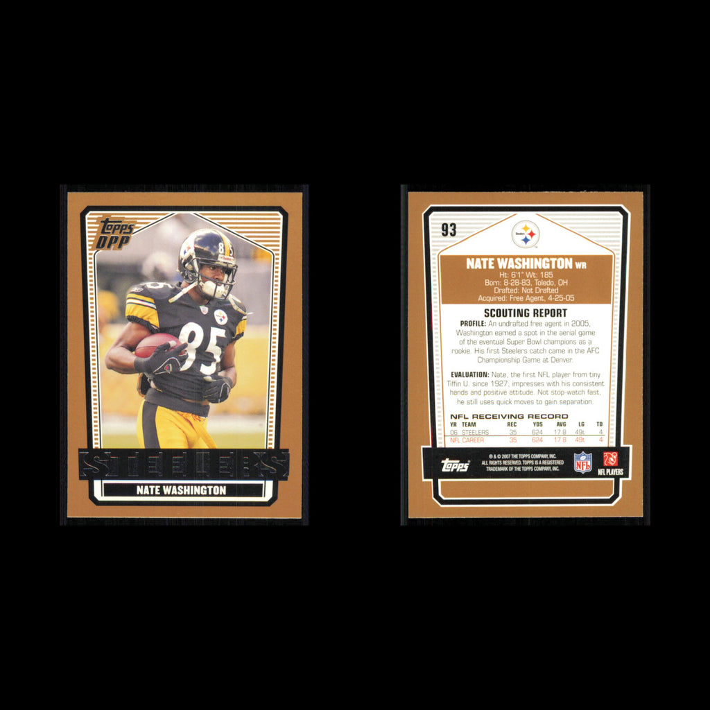 Nate Washington #93 2007 Topps Draft Picks - Prospects Pittsburgh Steelers Card