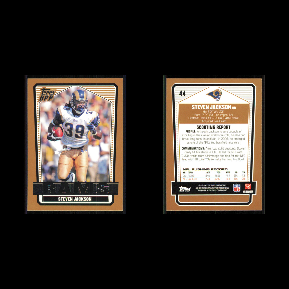 Steven Jackson #44 2007 Topps Draft Picks - Prospects St. Louis Rams Football NM