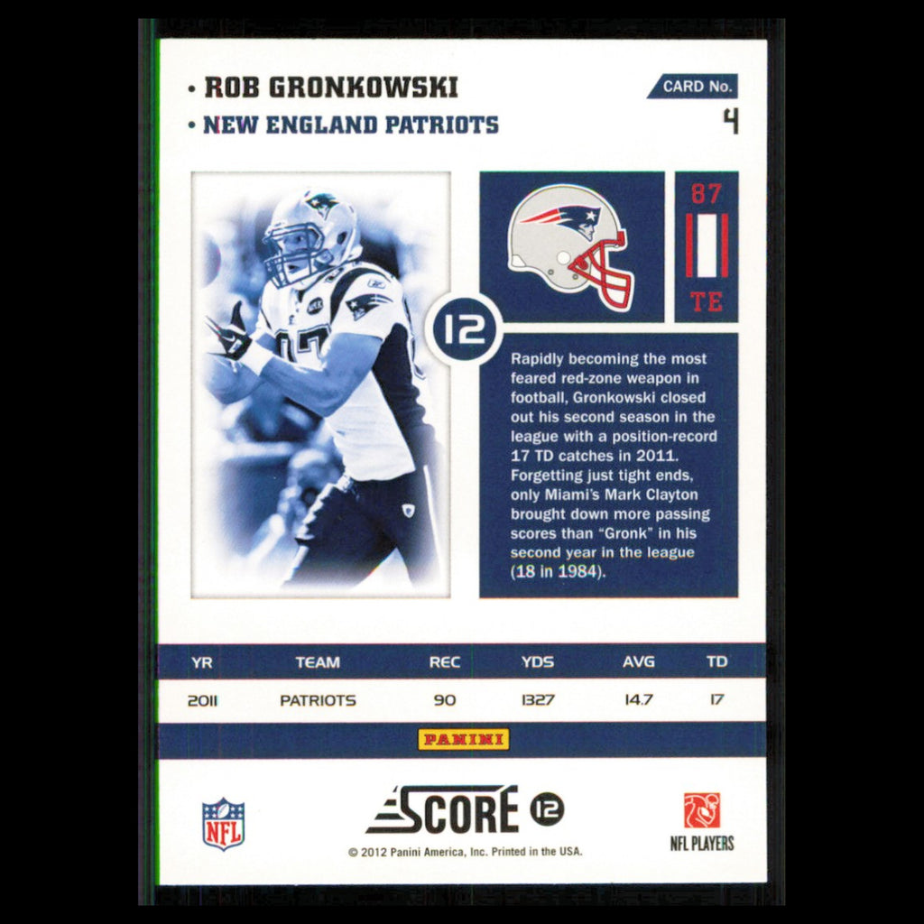 Rob Gronkowski #4 2012 Score Numbers Game New England Patriots Football Card NFL