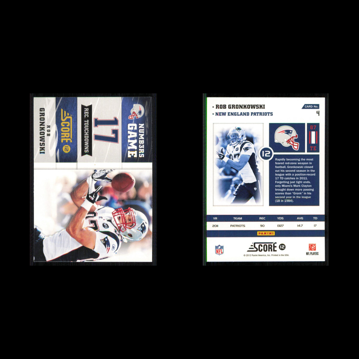 Rob Gronkowski #4 2012 Score Numbers Game New England Patriots Football Card NFL