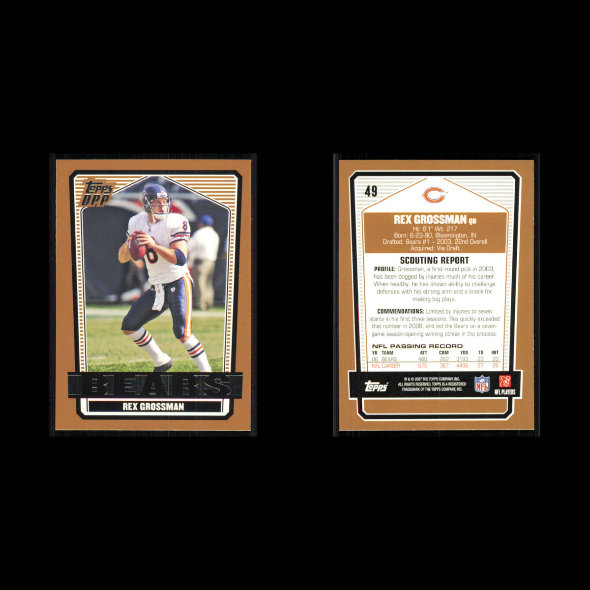Rex Grossman #49 2007 Topps Draft Picks - Prospects Chicago Bears Football Card