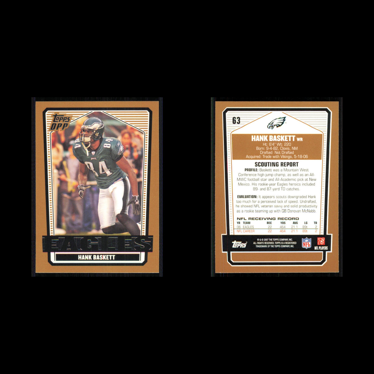 Hank Baskett #63 2007 Topps Draft Picks - Prospects Philadelphia Eagles Football