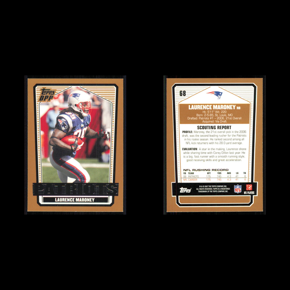 Laurence Maroney #68 2007 Topps Draft Picks - Prospects New England Patriots NFL