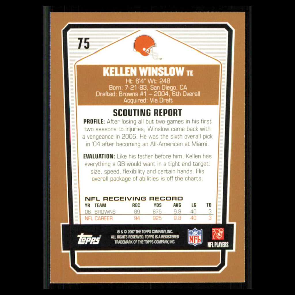 Kellen Winslow Jr. #75 2007 Topps Draft Picks - Prospects Cleveland Browns Card