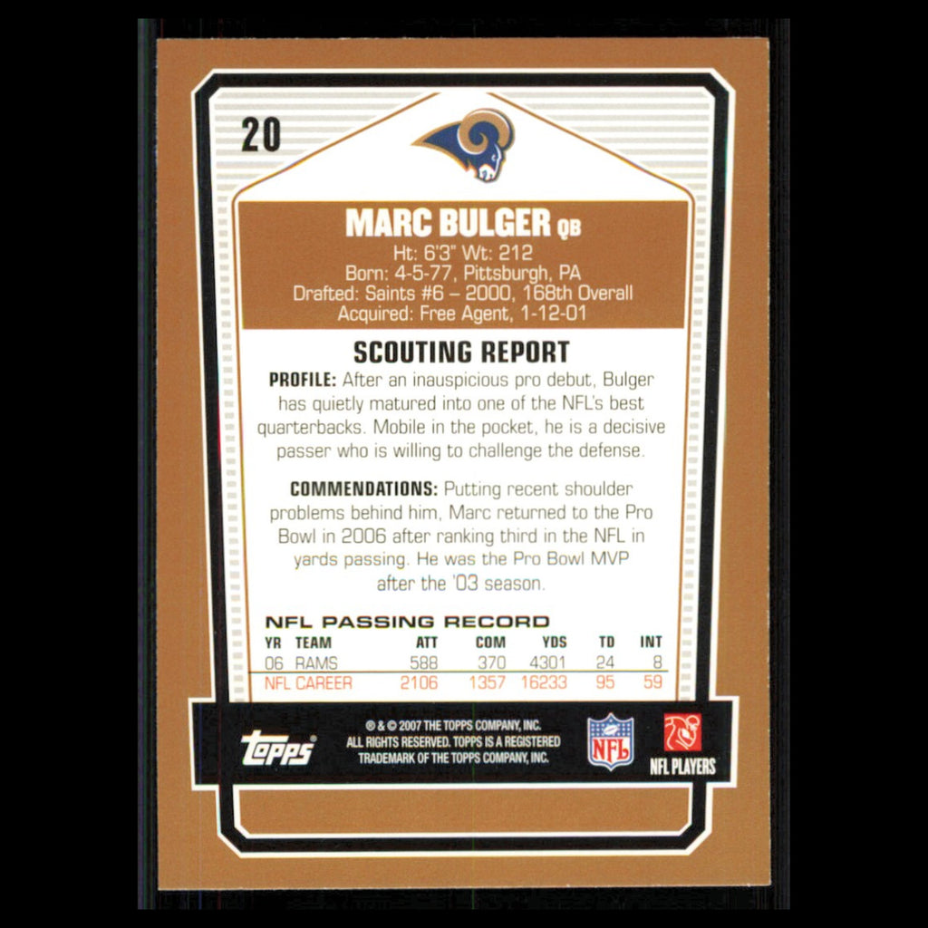 Marc Bulger #20 2007 Topps Draft Picks - Prospects St. Louis Rams Football Card