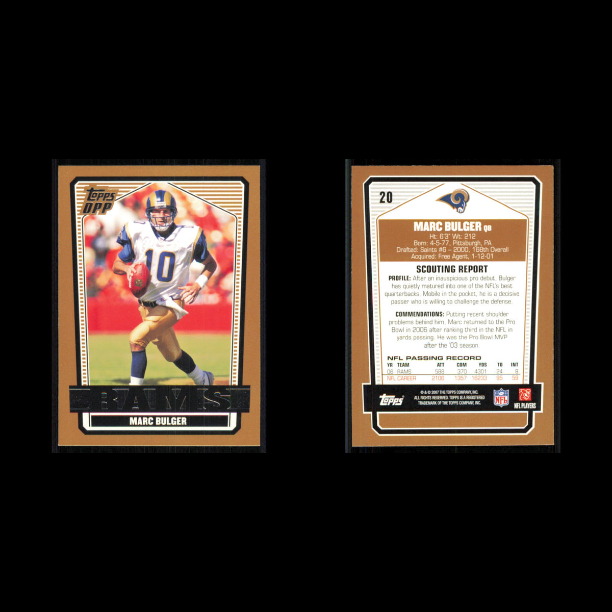 Marc Bulger #20 2007 Topps Draft Picks - Prospects St. Louis Rams Football Card