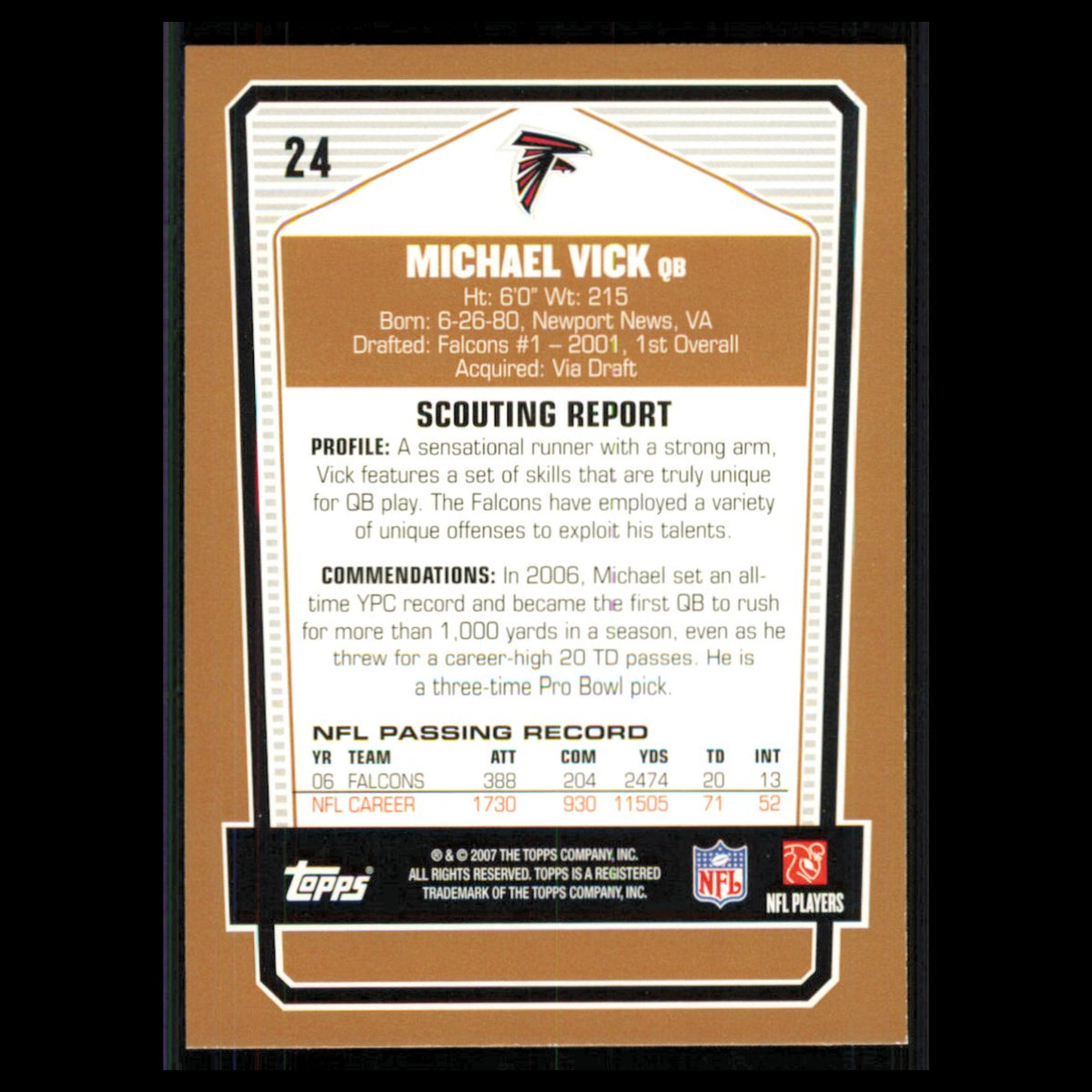 Michael Vick #24 2007 Topps Draft Picks - Prospects Atlanta Falcons Football NFL