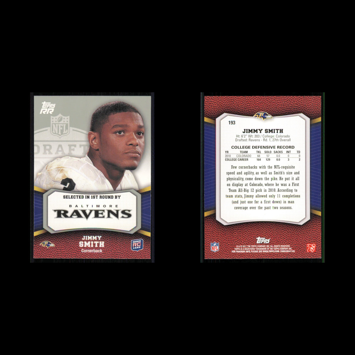 Jimmy Smith Rookie #193 2011 Topps Rising Rookies Baltimore Ravens Football Card