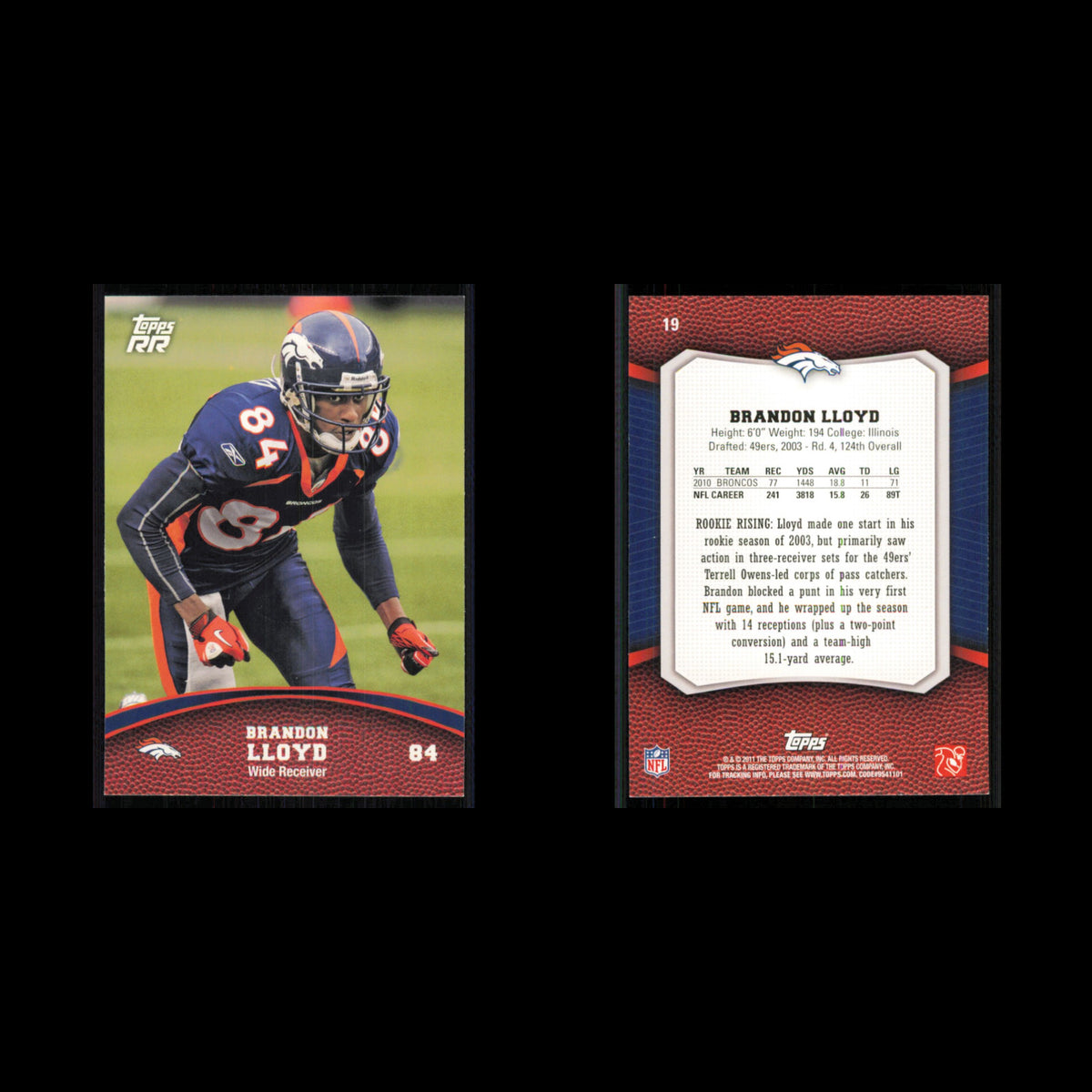 Brandon Lloyd #19 2011 Topps Rising Rookies Denver Broncos Football Card NFL NM