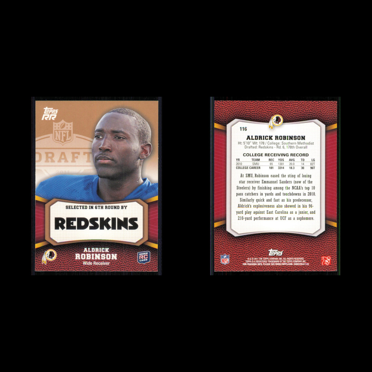 Aldrick Robinson Rookie #116 2011 Topps Rising Rookies Washington Redskins Card