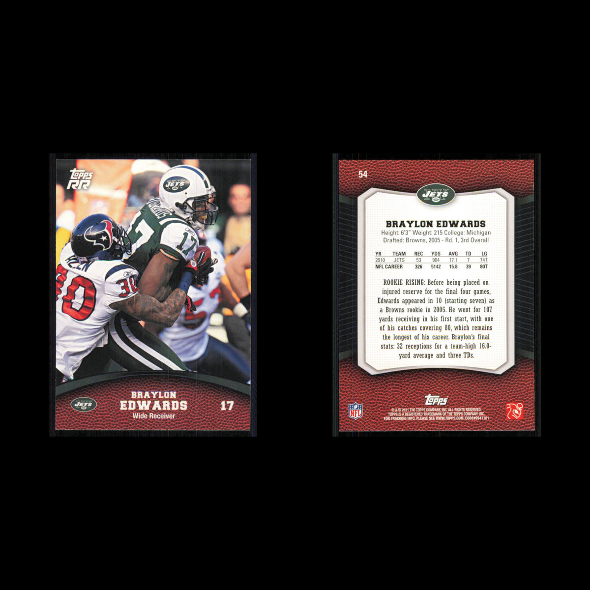Braylon Edwards #54 2011 Topps Rising Rookies New York Jets Football Card NFL NM