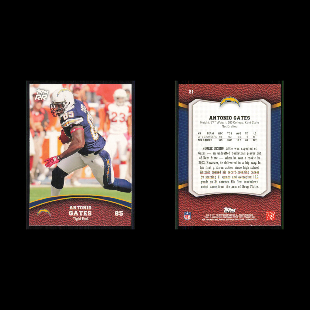 Antonio Gates #81 2011 Topps Rising Rookies San Diego Chargers Football Card NFL
