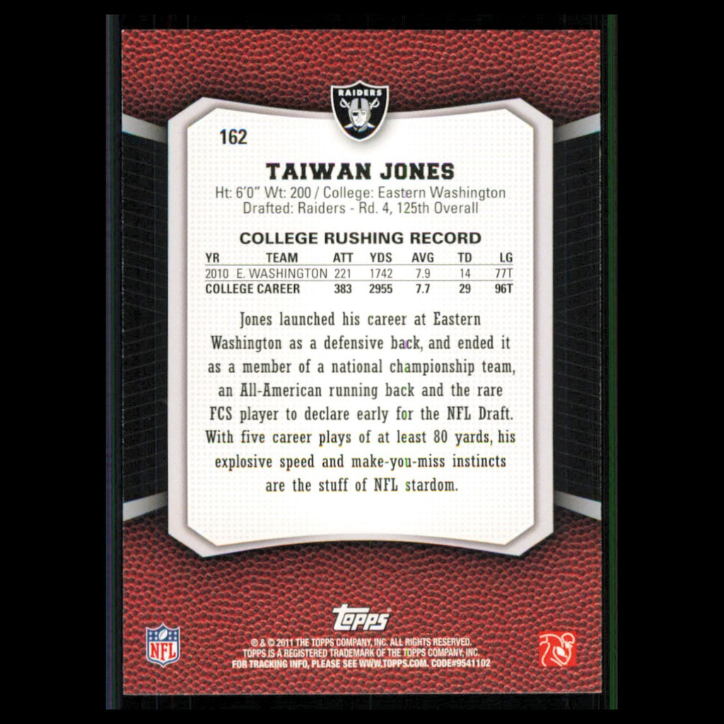 Taiwan Jones Rookie #162 2011 Topps Rising Rookies Oakland Raiders Football Card