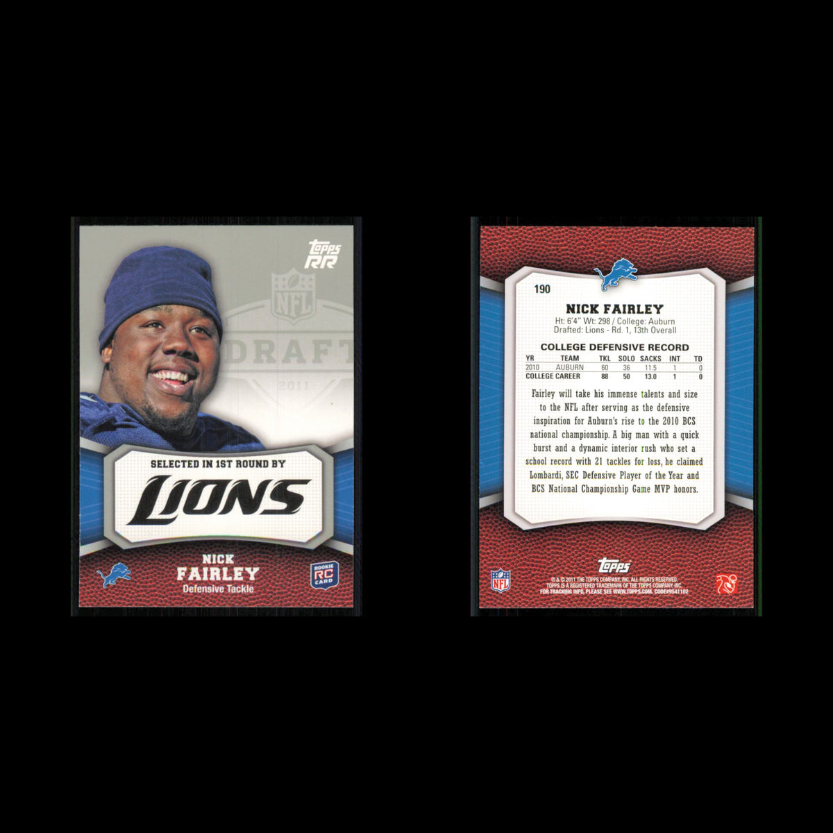 Nick Fairley Rookie #190 2011 Topps Rising Rookies Detroit Lions Football Card