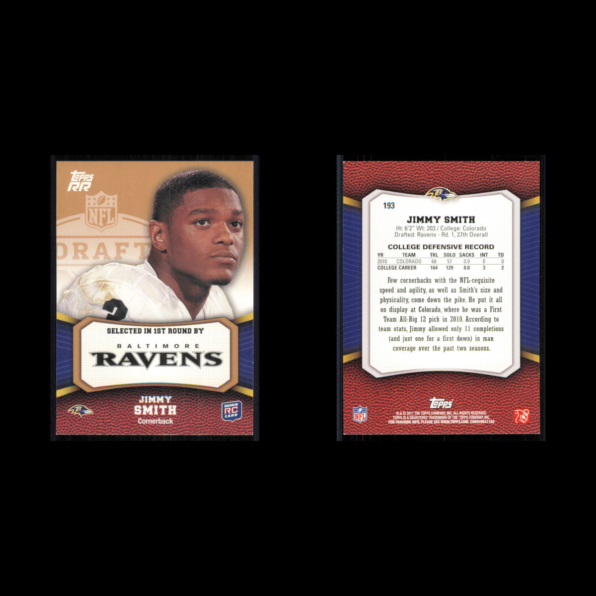 Jimmy Smith Rookie #193 2011 Topps Rising Rookies Baltimore Ravens Football Card