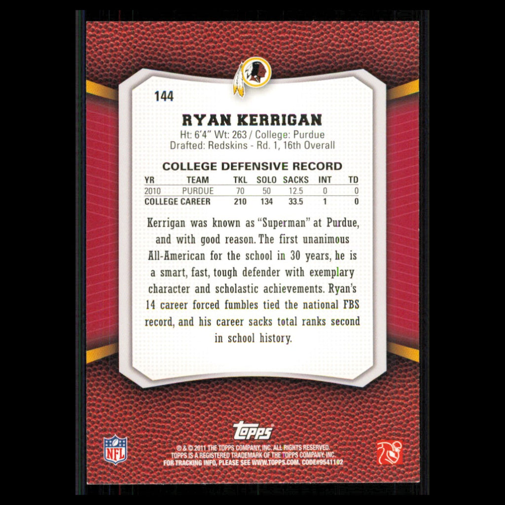 Ryan Kerrigan Rookie #144 2011 Topps Rising Rookies Washington Redskins Football