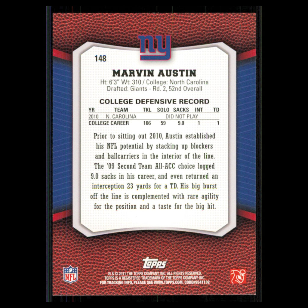 Marvin Austin Rookie #148 2011 Topps Rising Rookies New York Giants Football NFL
