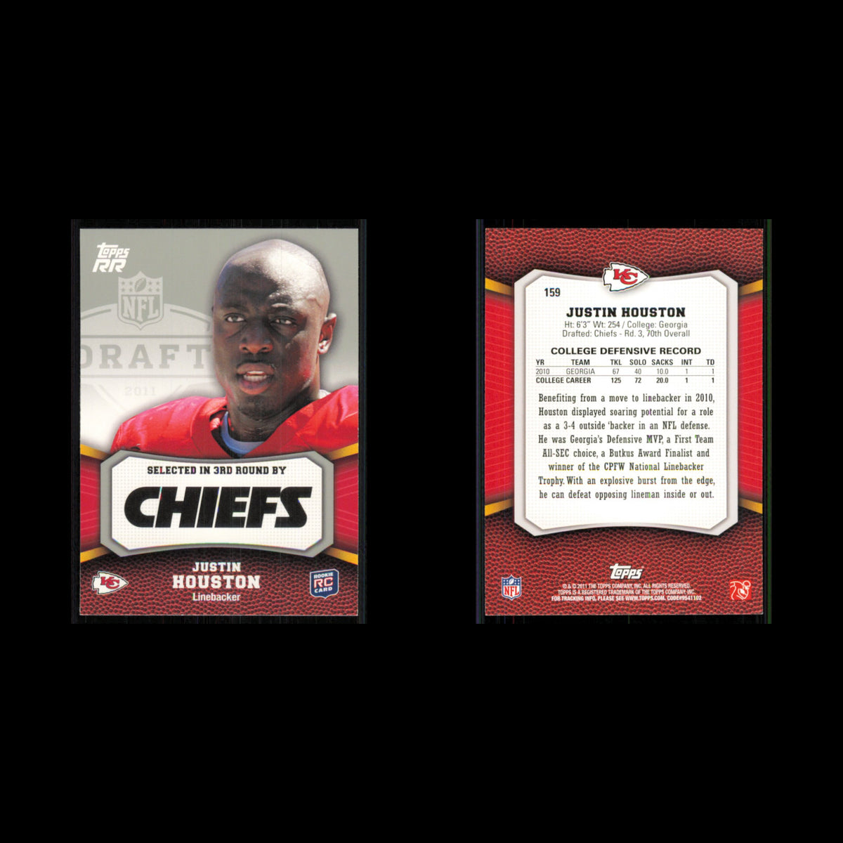 Justin Houston Rookie #159 2011 Topps Rising Rookies Kansas City Chiefs Football