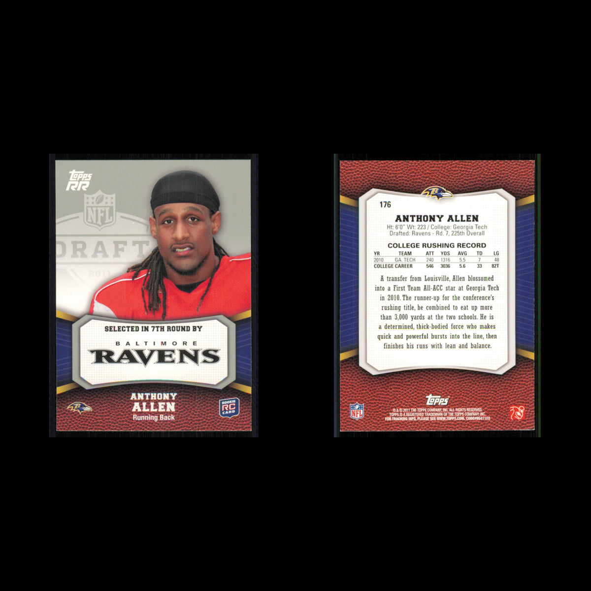 Anthony Allen Rookie #176 2011 Topps Rising Rookies Baltimore Ravens Football NM