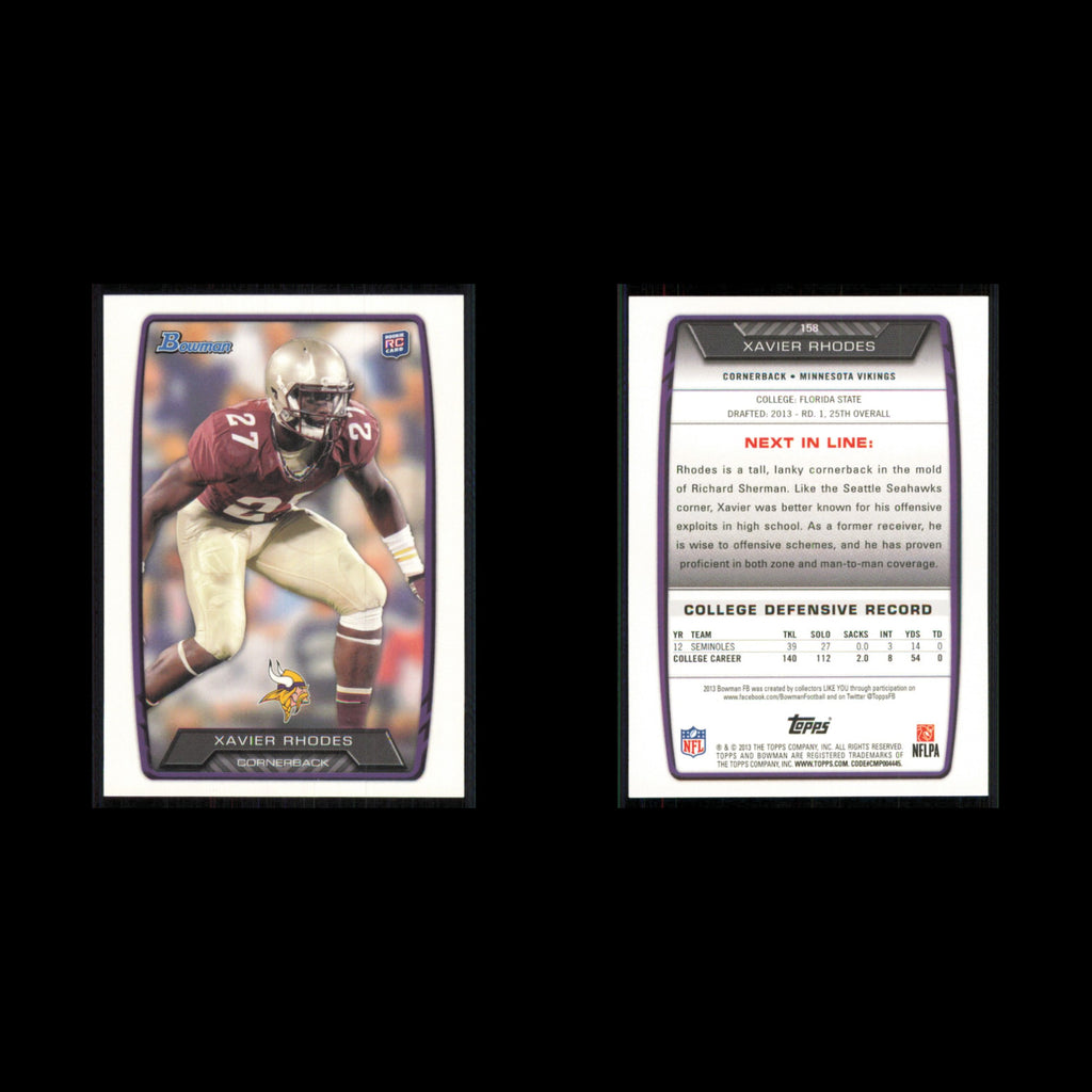 Xavier Rhodes Rookie #158 2013 Bowman Minnesota Vikings Football Card NFL NM