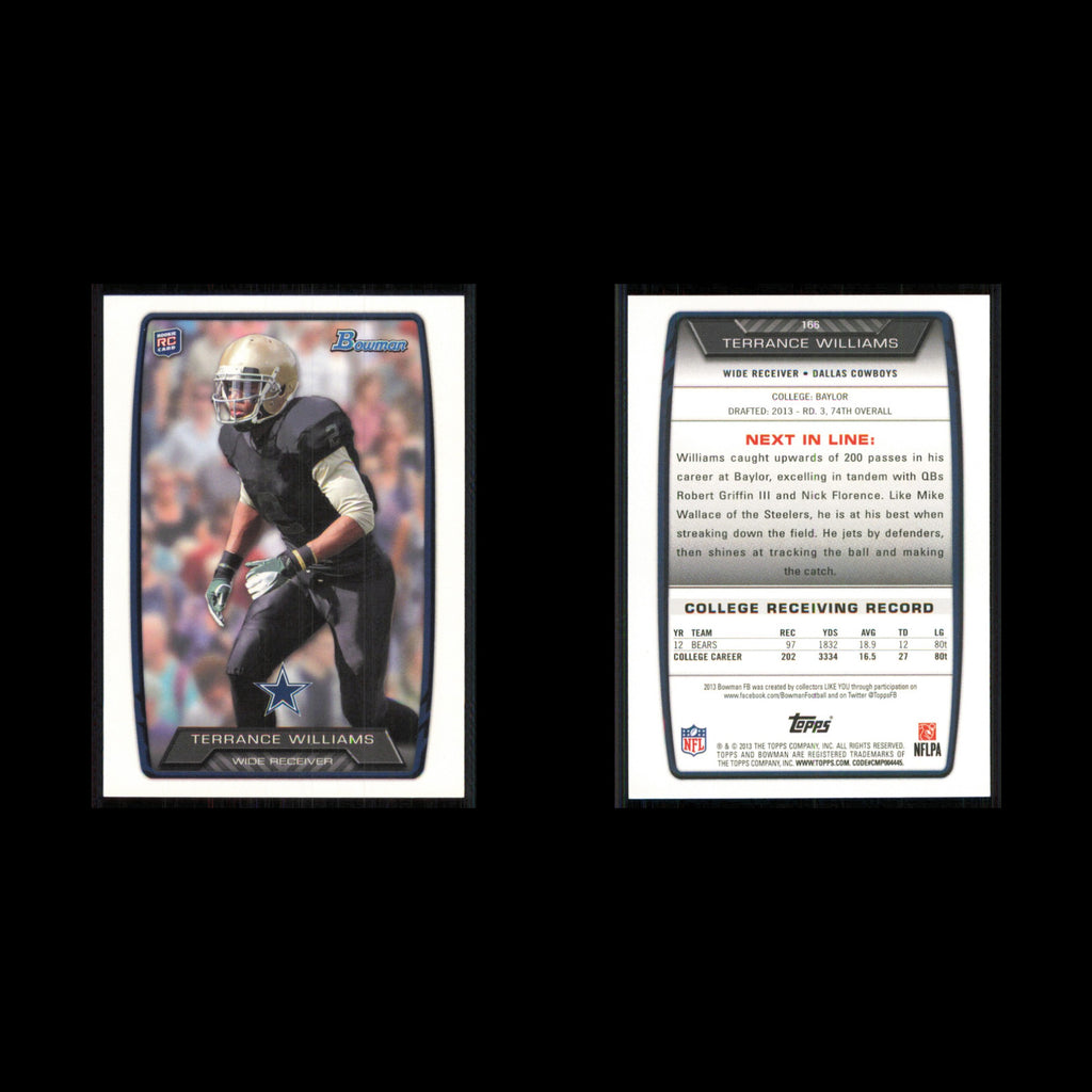Terrance Williams Rookie #166 2013 Bowman Dallas Cowboys Football Card NFL NM
