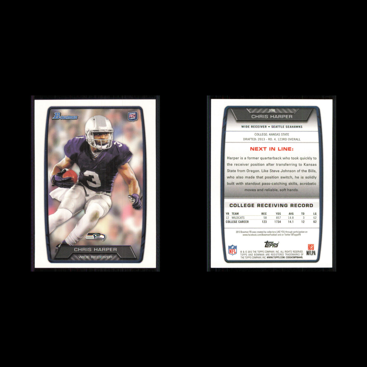 Chris Harper Rookie #198 2013 Bowman Seattle Seahawks Football Card NFL NM