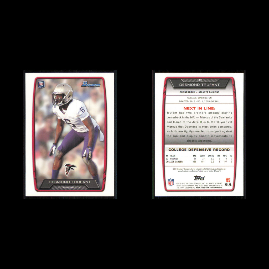 Desmond Trufant Rookie #112 2013 Bowman Atlanta Falcons Football Card NFL NM