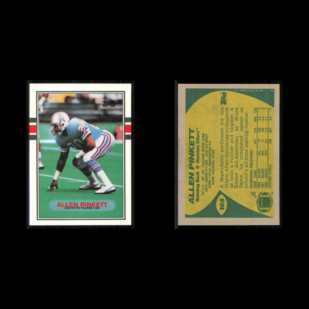 Allen Pinkett #105 1989 Topps Houston Oilers Football Card NFL NM