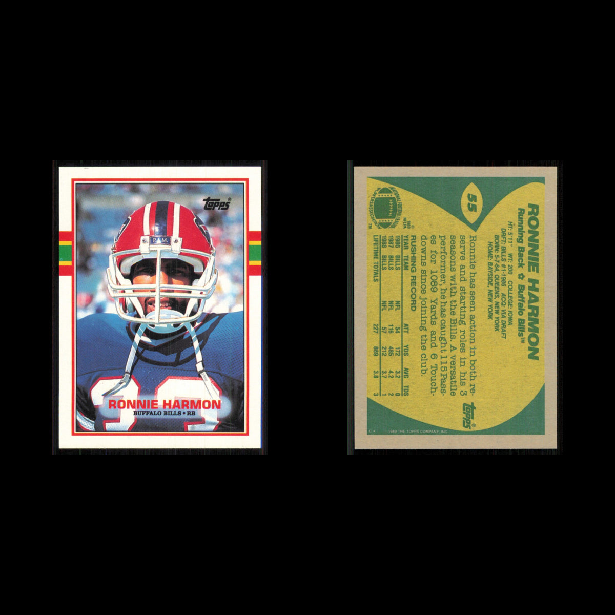 Ronnie Harmon #55 1989 Topps Buffalo Bills Football Card NFL NM