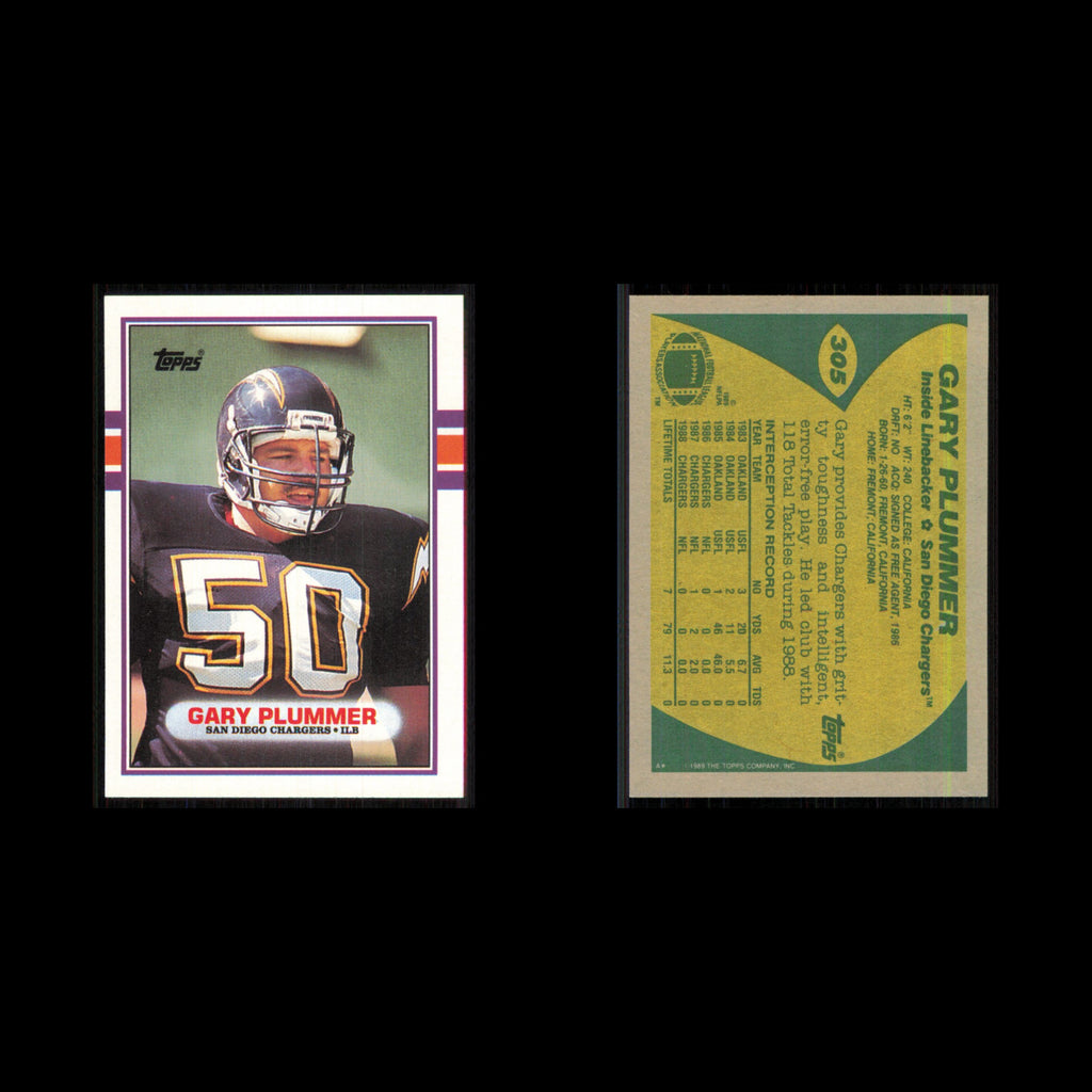 Gary Plummer #305 1989 Topps San Diego Chargers Football Card NFL NM