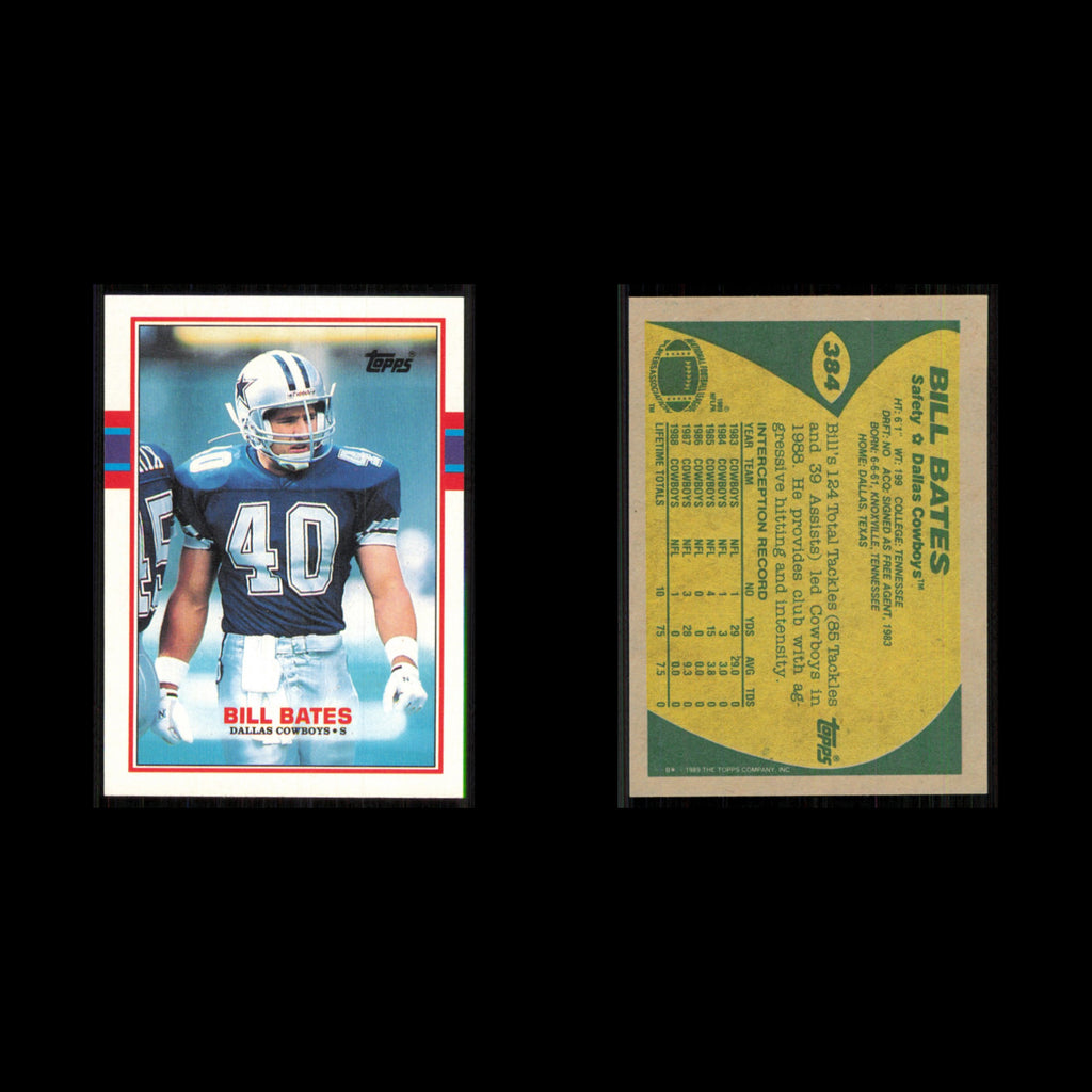 Bill Bates #384 1989 Topps Dallas Cowboys Football Card NFL NM