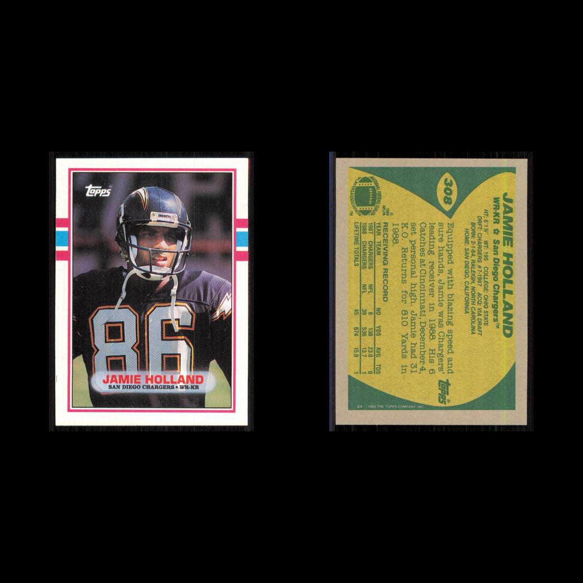 Jamie Holland #308 1989 Topps San Diego Chargers Football Card NFL NM