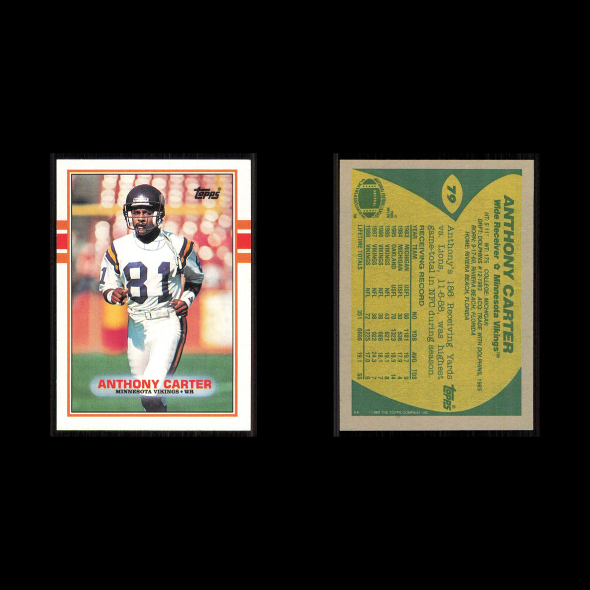 Anthony Carter #79 1989 Topps Minnesota Vikings Football Card NFL NM