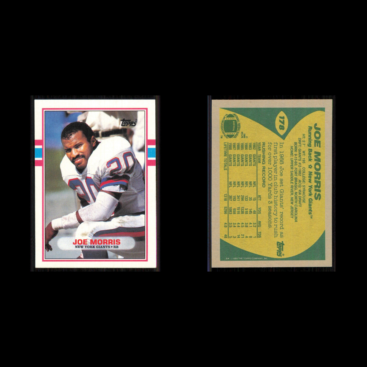 Joe Morris #178 1989 Topps New York Giants Football Card NFL NM