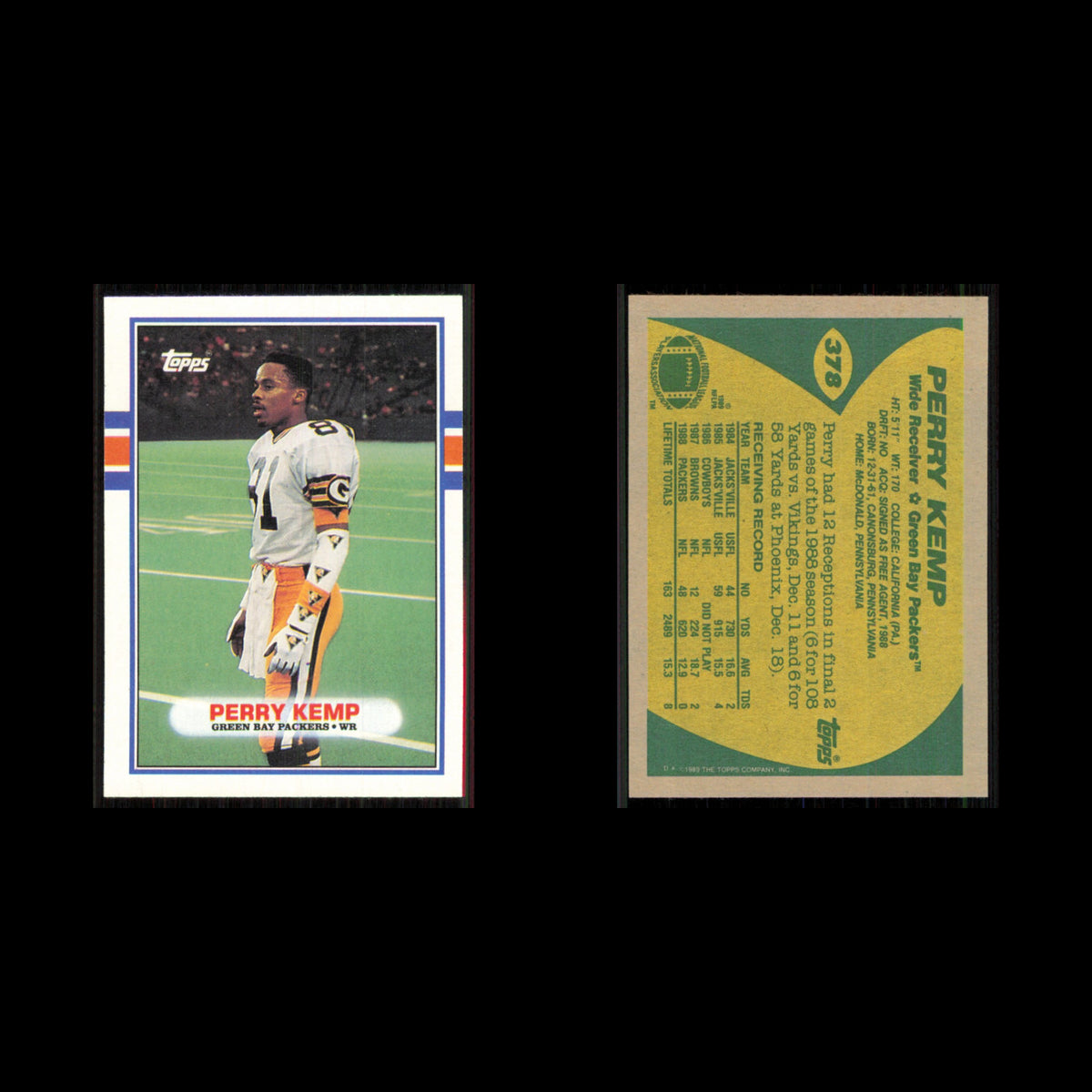 Perry Kemp #378 1989 Topps Green Bay Packers Football Card NFL NM
