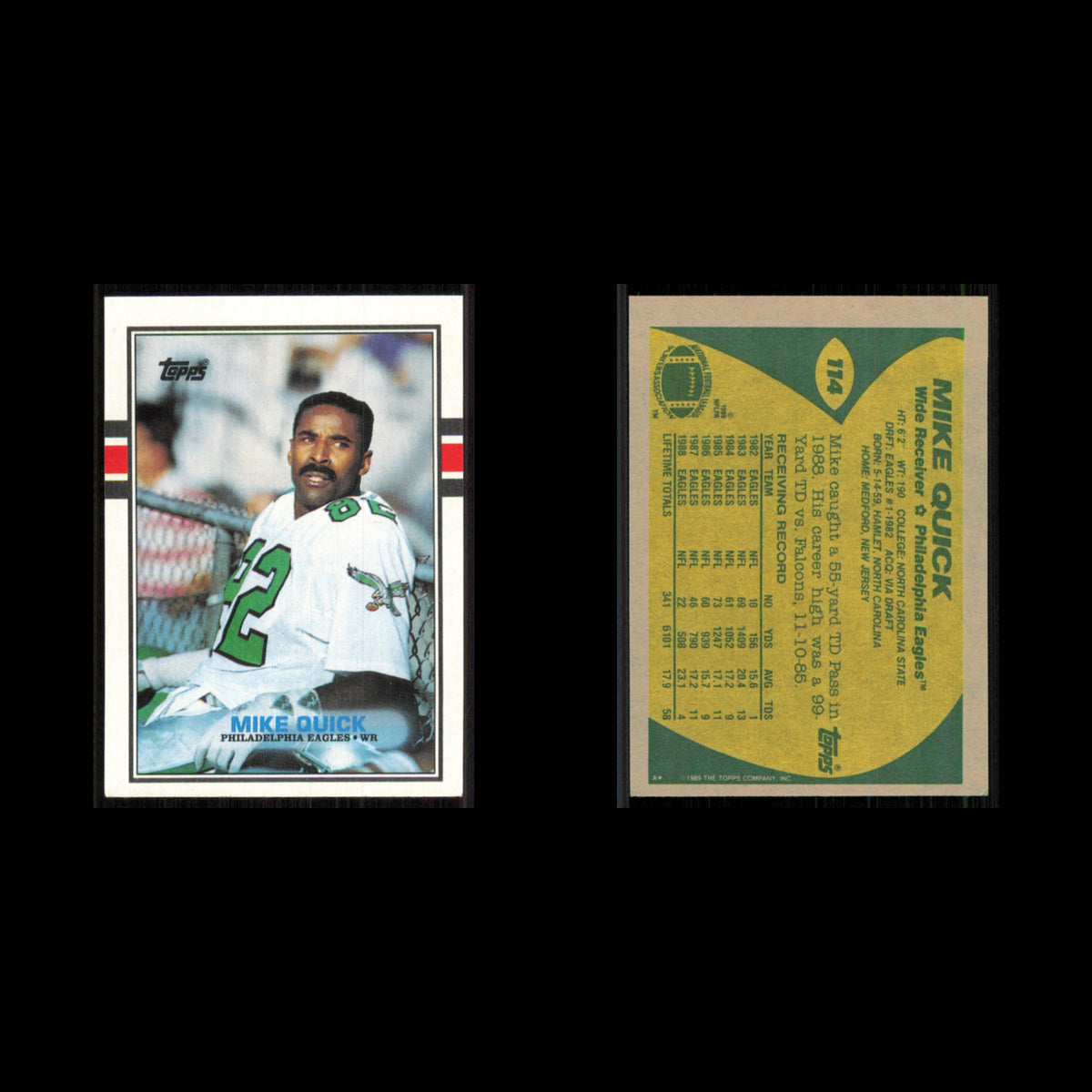 Mike Quick #114 1989 Topps Philadelphia Eagles Football Card NFL NM