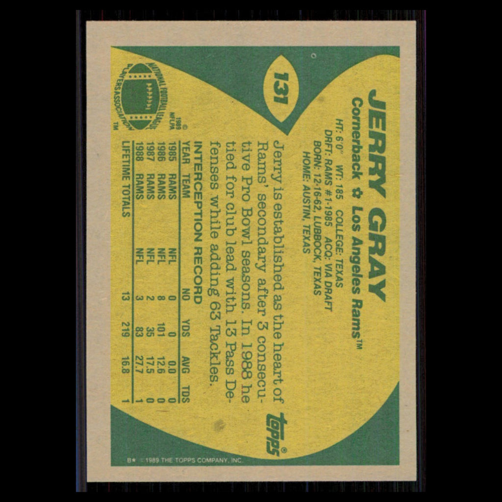 Jerry Gray #131 1989 Topps Los Angeles Rams Football Card NFL NM
