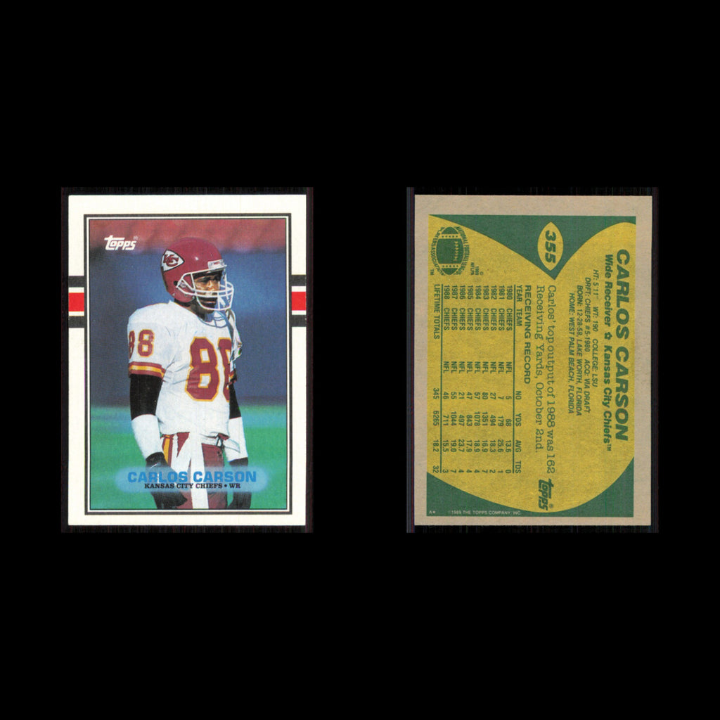 Carlos Carson #355 1989 Topps Kansas City Chiefs Football Card NFL NM