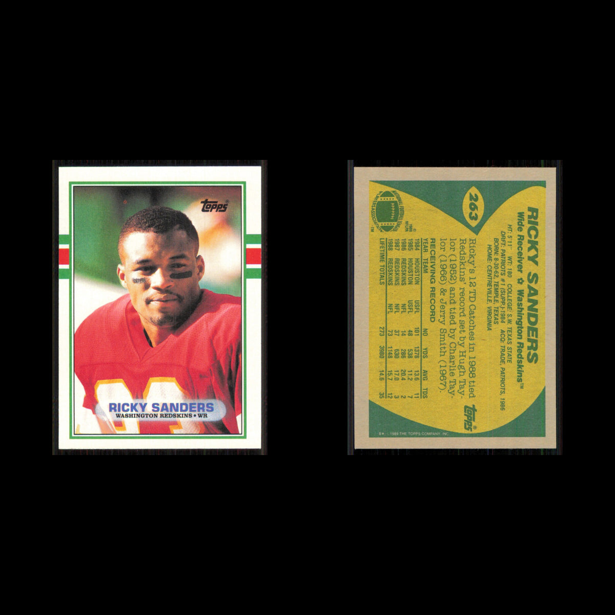 Ricky Sanders #263 1989 Topps Washington Redskins Football Card NFL NM