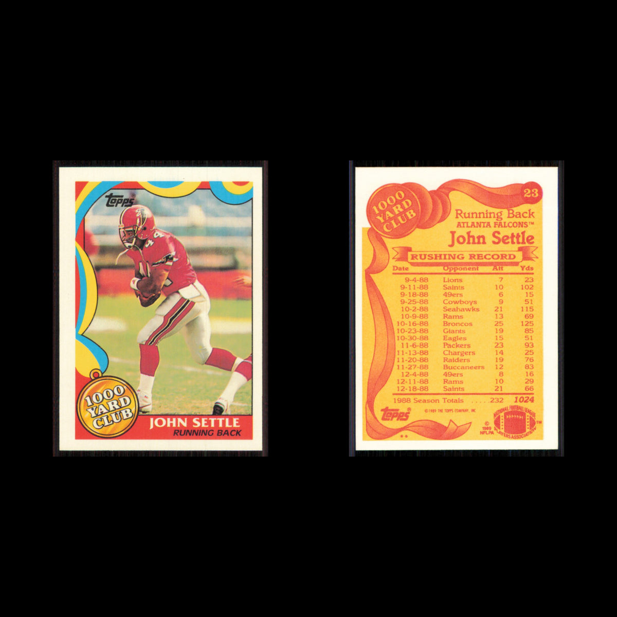 John Settle #23 1989 Topps 1000 Yard Club Atlanta Falcons Football Card NFL NM