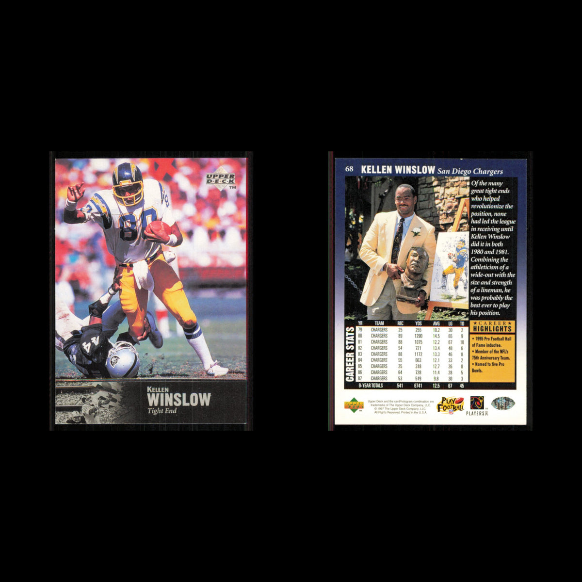 Kellen Winslow #68 1997 Upper Deck Legends San Diego Chargers Football Card NFL