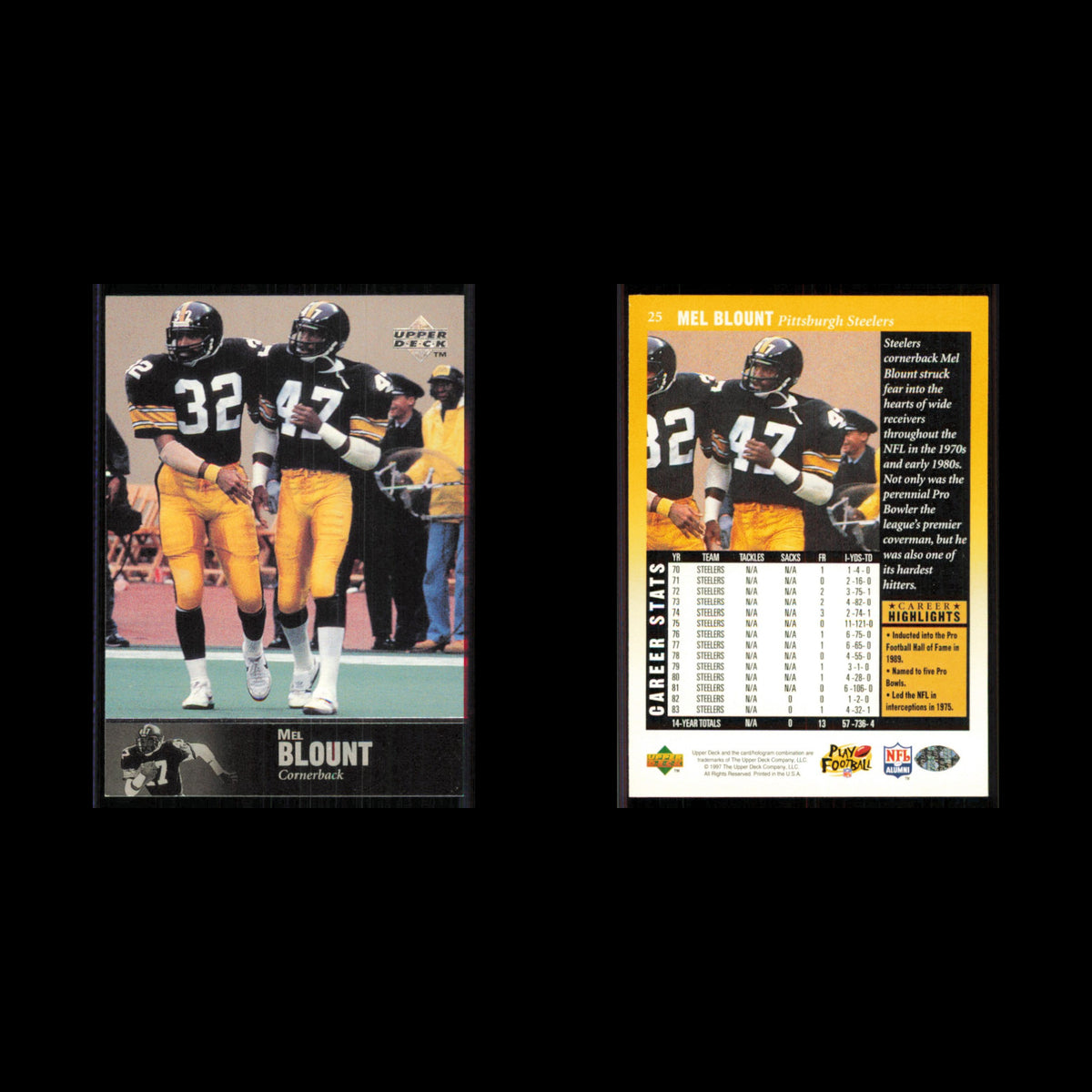Mel Blount #25 1997 Upper Deck Legends Pittsburgh Steelers Football Card NFL NM