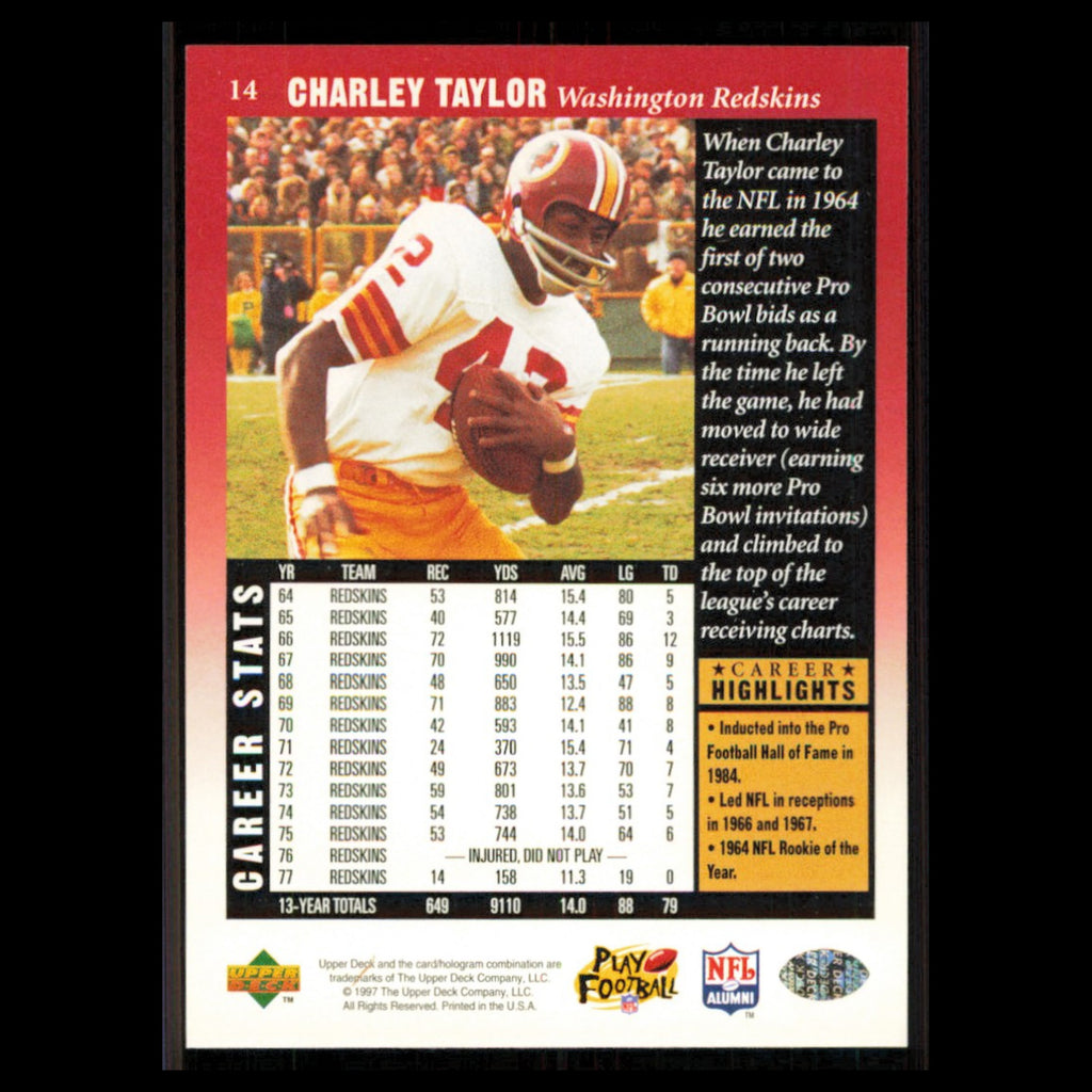 Charley Taylor #14 1997 Upper Deck Legends Washington Redskins Football Card NFL