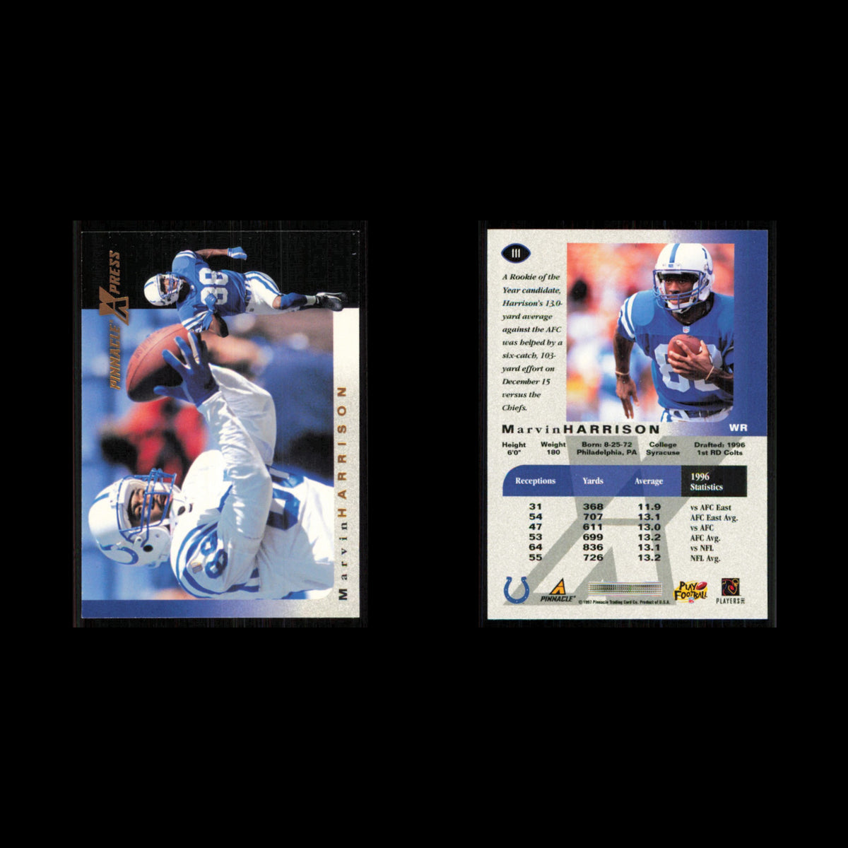 Marvin Harrison #111 1997 Pinnacle X-Press Indianapolis Colts Football Card NFL