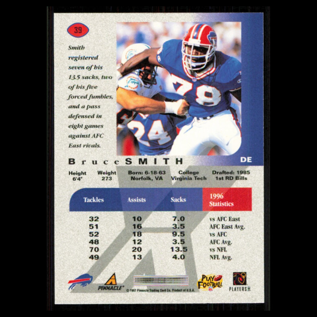 Bruce Smith #39 1997 Pinnacle X-Press Buffalo Bills Football Card NFL NM