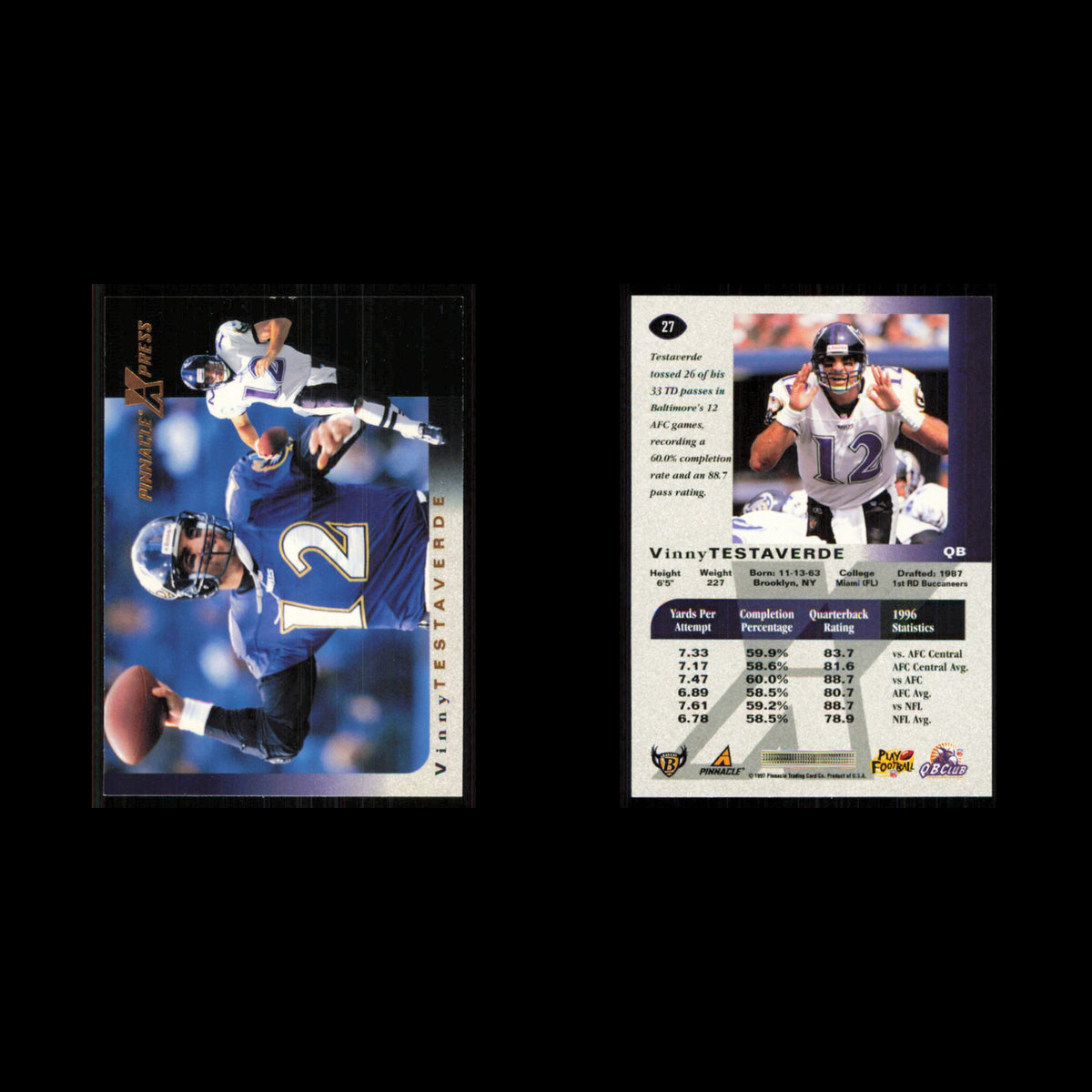 Vinny Testaverde #27 1997 Pinnacle X-Press Baltimore Ravens Football Card NFL NM