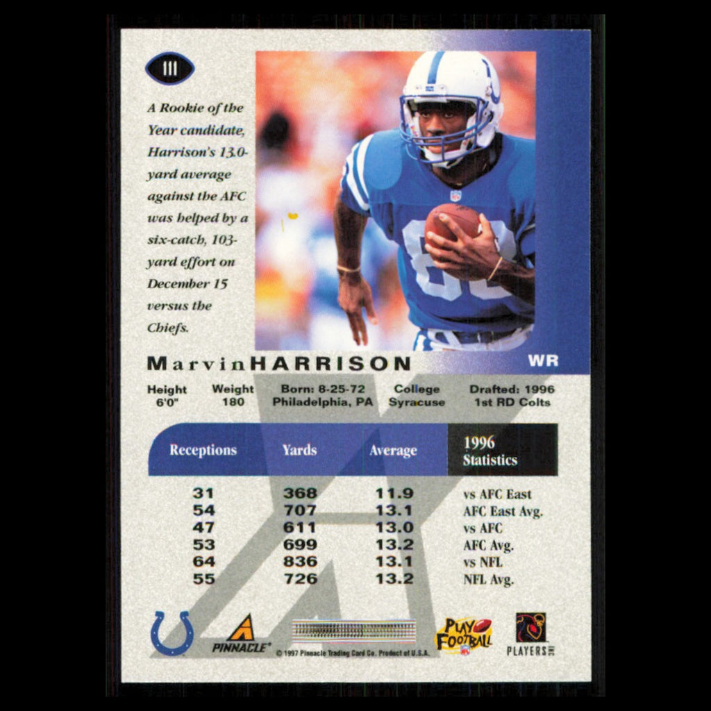 Marvin Harrison #111 1997 Pinnacle X-Press Indianapolis Colts Football Card NFL