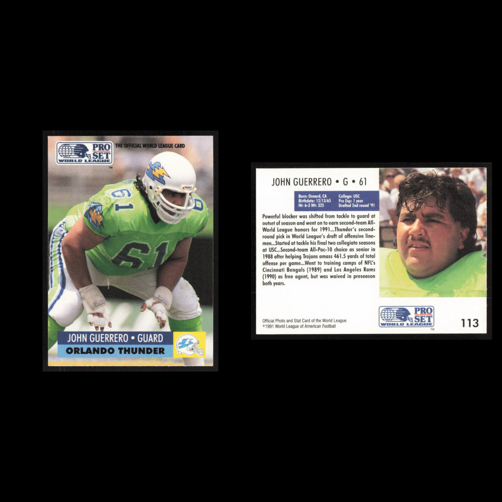 John Guerrero #113 1991 Pro Set WLAF Orlando Thunder Football Card NFL NM