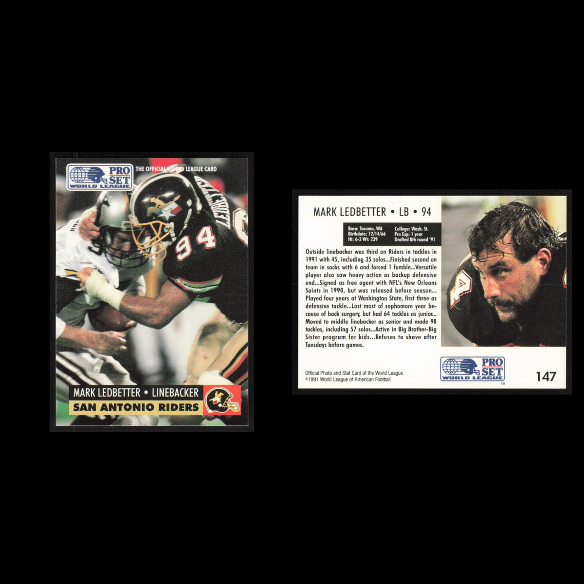 Mark Ledbetter #147 1991 Pro Set WLAF San Antonio Riders Football Card NFL NM