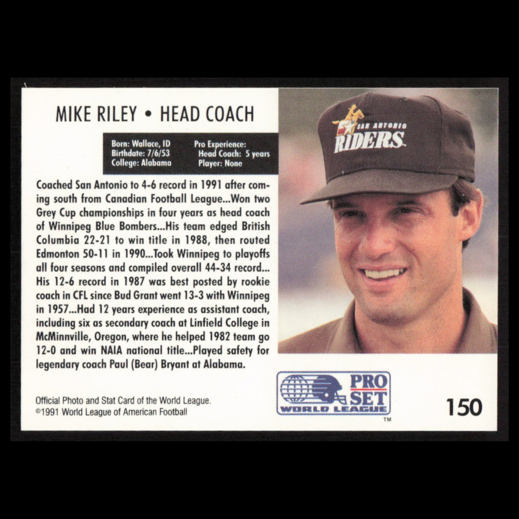 Mike Riley #150 1991 Pro Set WLAF San Antonio Riders Football Card NFL NM